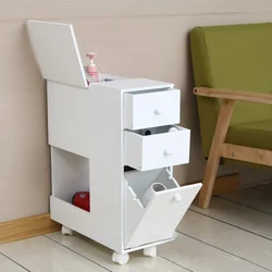 Movable Makeup Table Simple Dressing Table with Drawer & Makeup Mirror Space-saving Storage Cabinet Bedside Table for Bedroom