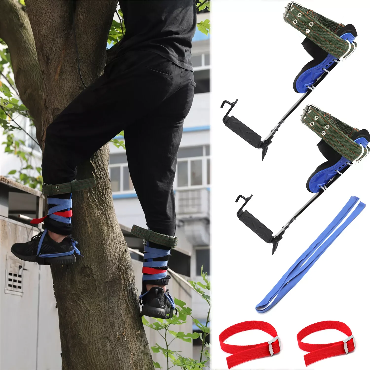 

2 Gears Tree Climbing Spike Set Safety Belt Adjustable Rope Lanyard Rescue Belt