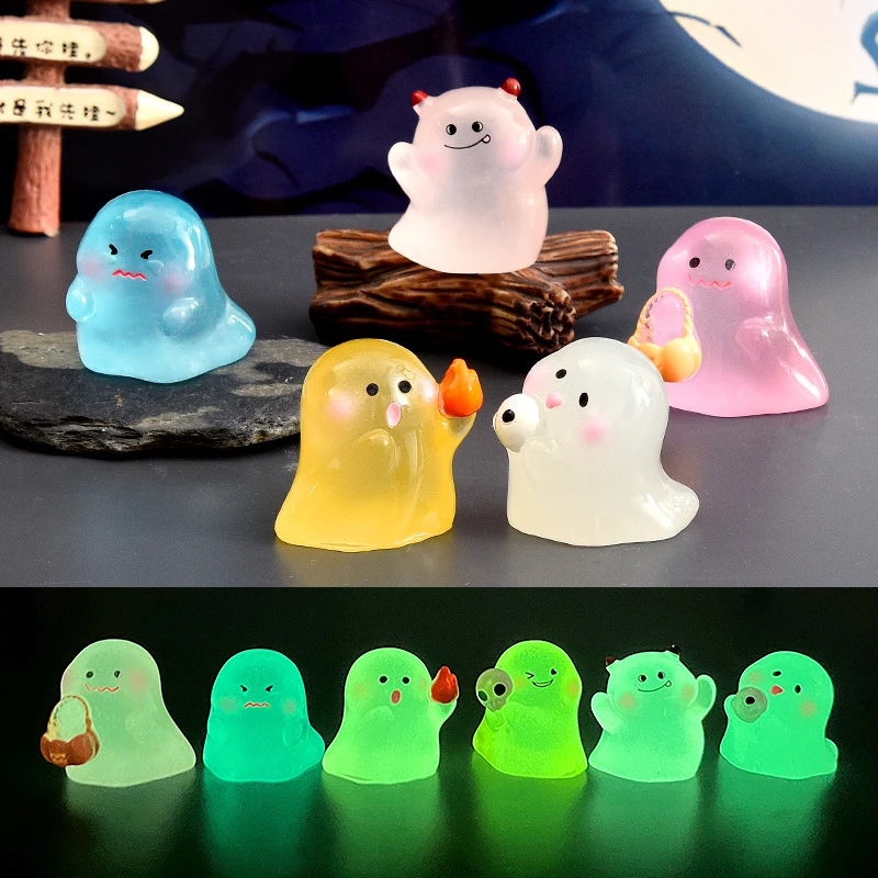 Luminous Ghost Spirits Mini Landscape Figure Ornament Outdoor Glowing Miniature Statue Potted Mini Garden Accessories