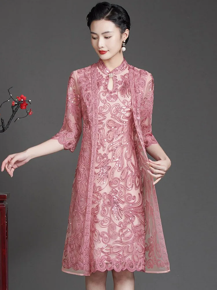 

Spring Autumn Young Joyful Mother Wedding Dr Skirt Suit Fake Two-Piece Set Svel Ele plus Size