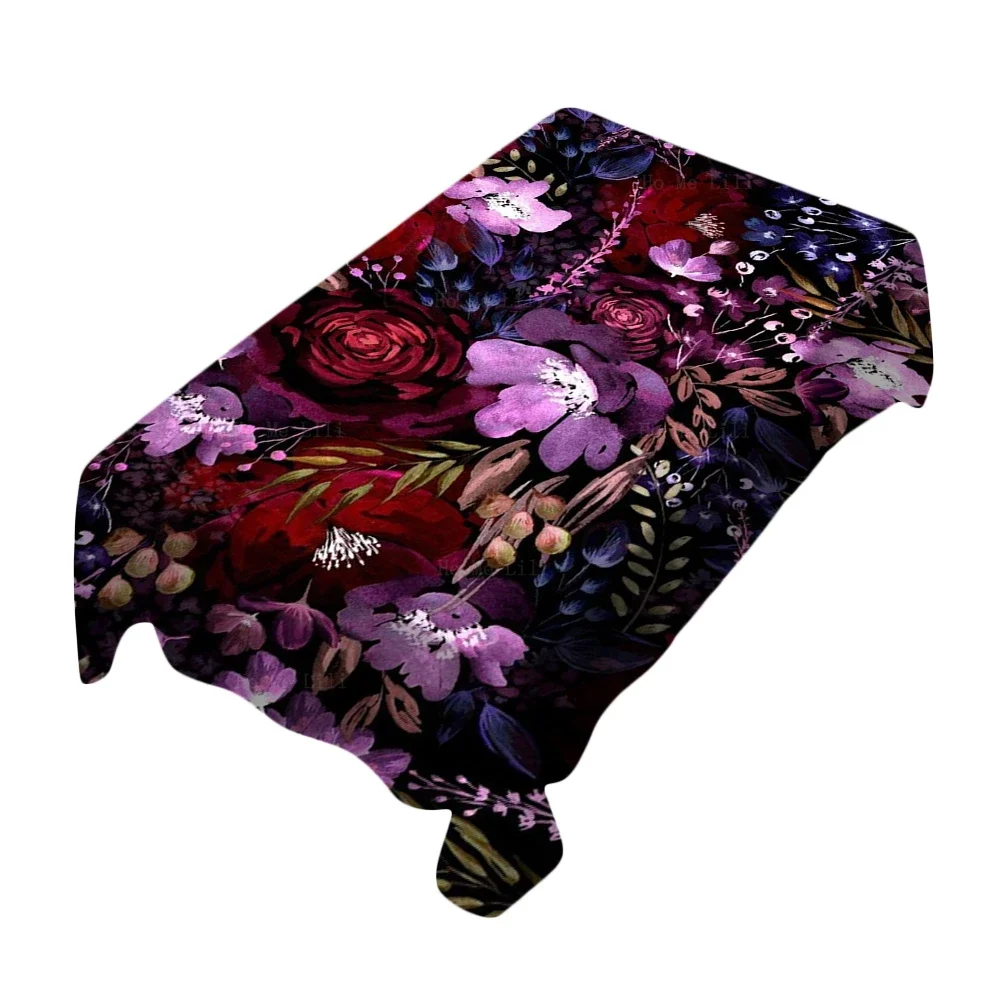 Dark Floral Chaos Rose Fabulous Botanical Red Flowers And Mandrills Garden Flowery Tablecloth  For Tabletop Decor