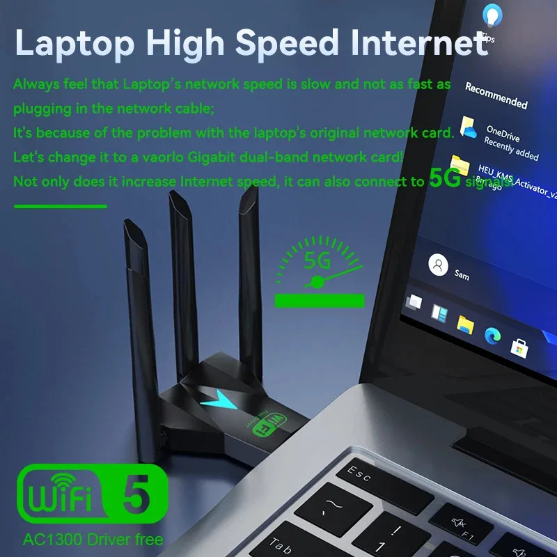 2.4G + 5Ghz 1300Mbps 4 هوائي واي فاي USB محول ثنائي النطاق واي فاي دونغل USB3.0 عالية السرعة استقبال البطاقة اللاسلكية للكمبيوتر/الكمبيوتر المحمول Win