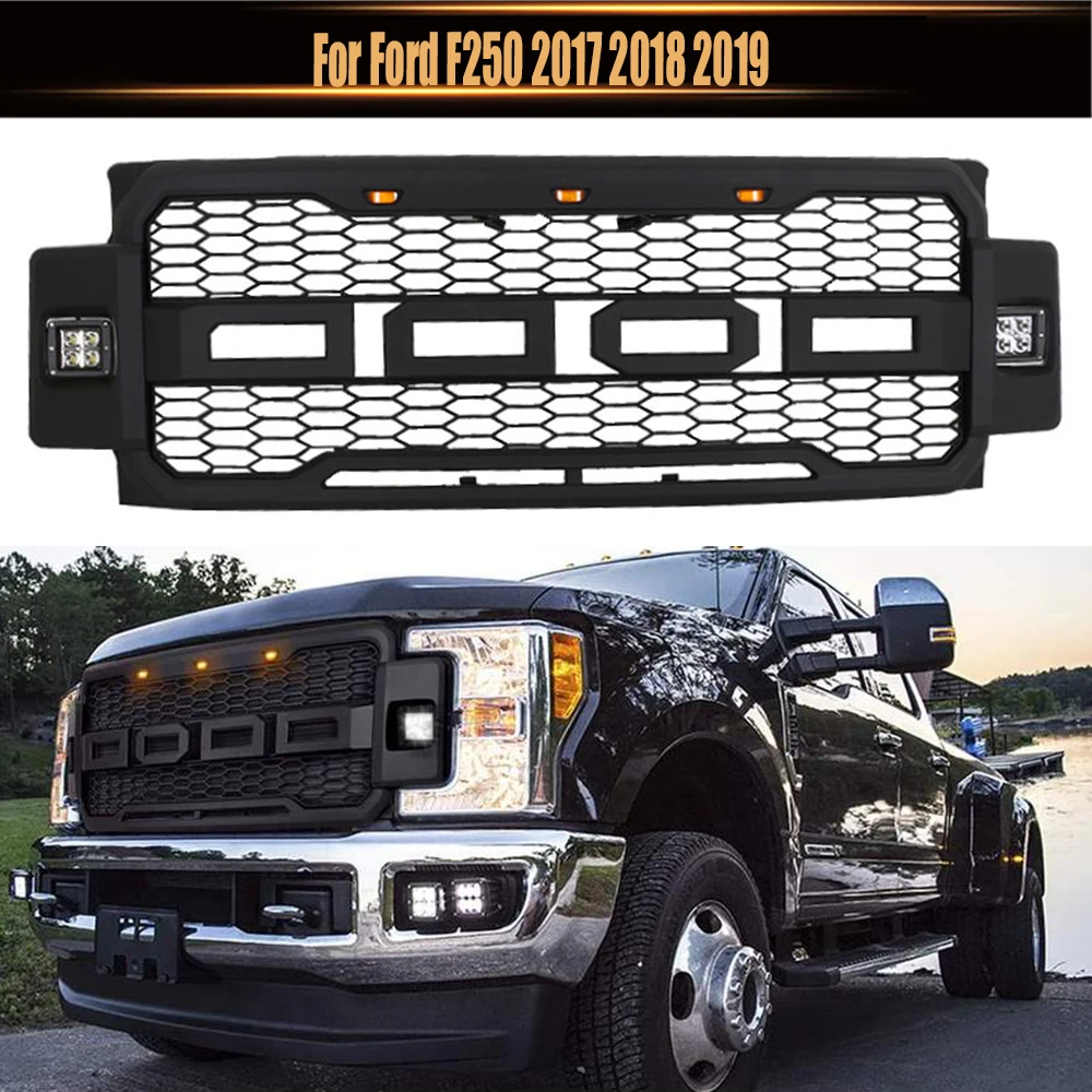 

Car Accessories LED Modified Front Racing Grills ABS Hood Grill Mesh Raptor Grille Mask Trims Cover For Ford F250 2017 2018 2019