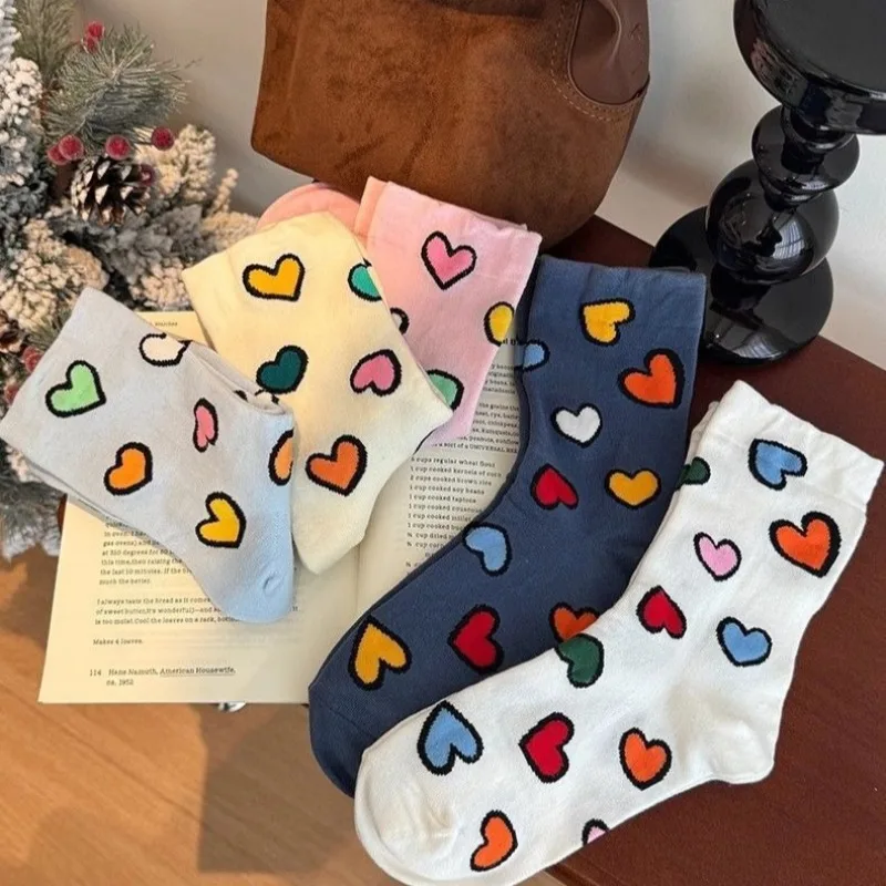 

5 Pairs Fashionable Personalized Niche Caring Summer Thin Stockings Trendy Dopamine Wearing Cute Women's Mid Length Socks