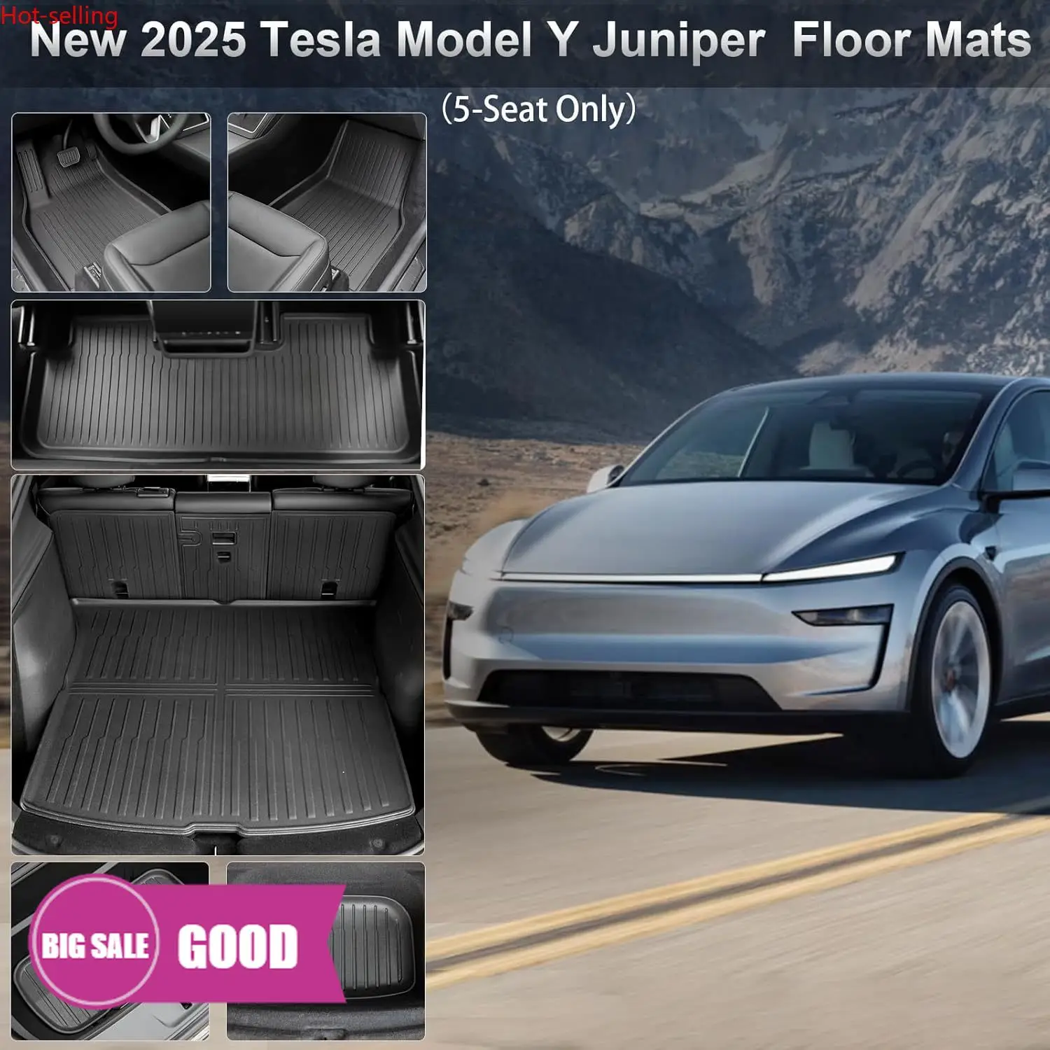 

Floor Mats for Tesla Model Y Juniper 2025 2026 5-Seat, All Weather Non-Slip Front Rear Cargo Liner Second Row Seat Back Mats