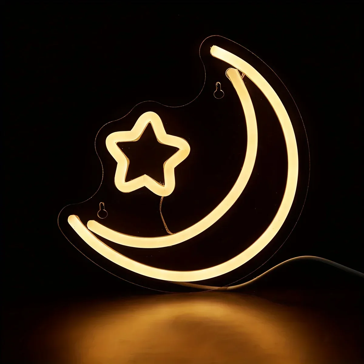 Moon Star Neon Sign Wall Decor for Bedroom, USB Powered 3D Art Neon Sign Light Wedding Bar Party, Gift for Kids Children Girl