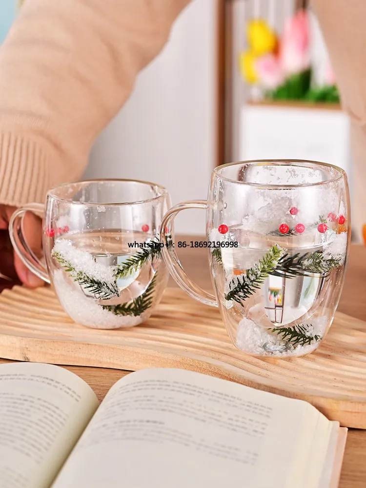 High Borosilicate Christmas Double-layer Snowflake Glass Water Cup, Heat-insulated Household Milk Juice Cup, Coffee Cup As