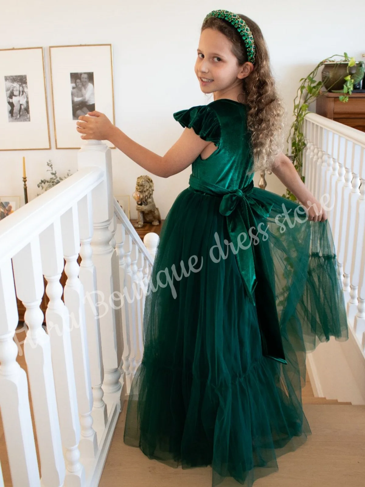 새로운 십대 꽃 소녀 드레스 벨벳 튤 짧은 플레어 소매 공주 파티 웨딩 드레스와 새시 크리스마스 맞춤형