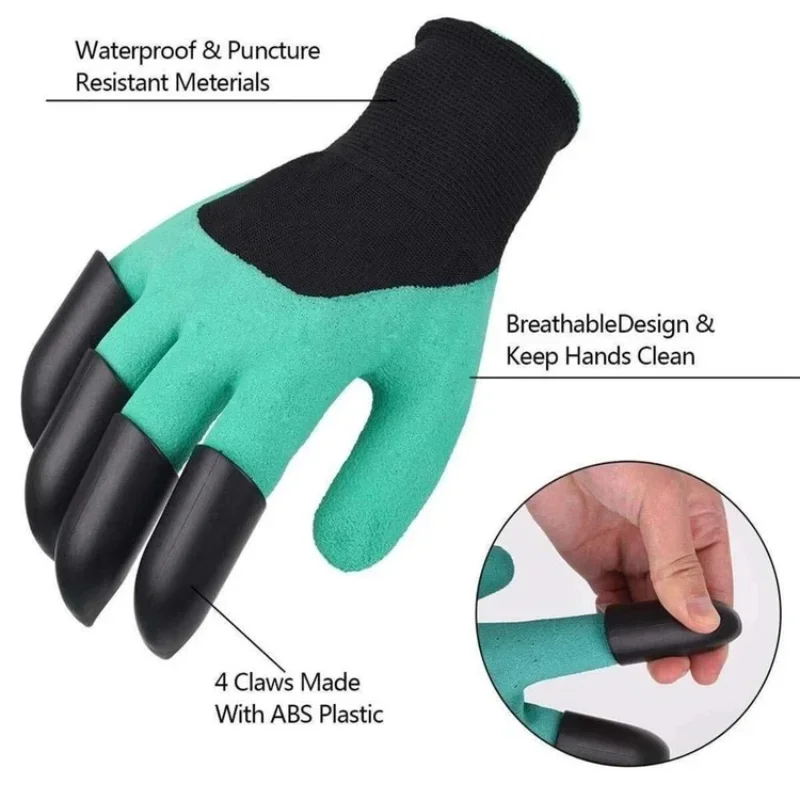 

ABS Plastic Durable Waterproof Gardening Gloves for Digging and Planting, 1pair Outdoor Work Gloves With Claws
