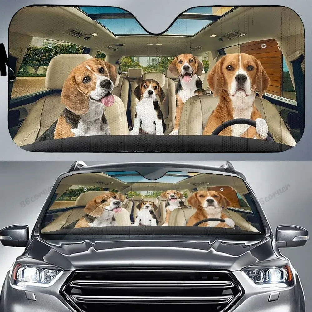 Beagle Family Driving Car parasole, Beagle Family Car parasole per parabrezza, Beagle Dog Lovers parasole, accessori per auto, Uv P