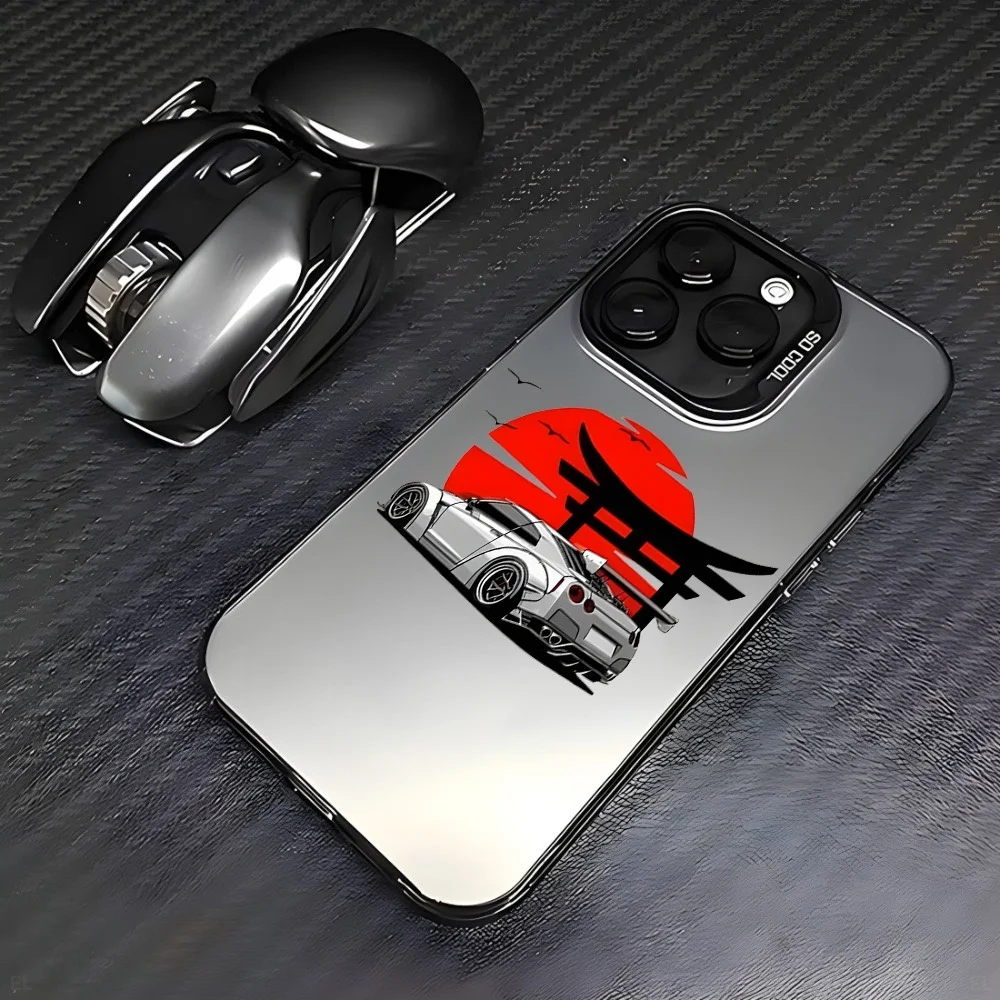 Sunset sports car silver-plated mobile phone case for iPhone 17 16 15 14 13 12 11 Pro/Max/Plus anti drop cover