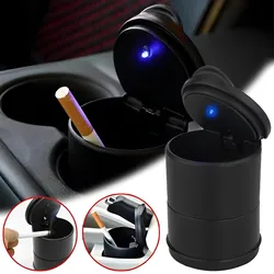 Car Ashtray LED Alloy Ash Tray Plastic Cup Portable Smokeless Auto Ashtray Flame Retardant Cigarette Holder Box Accessories