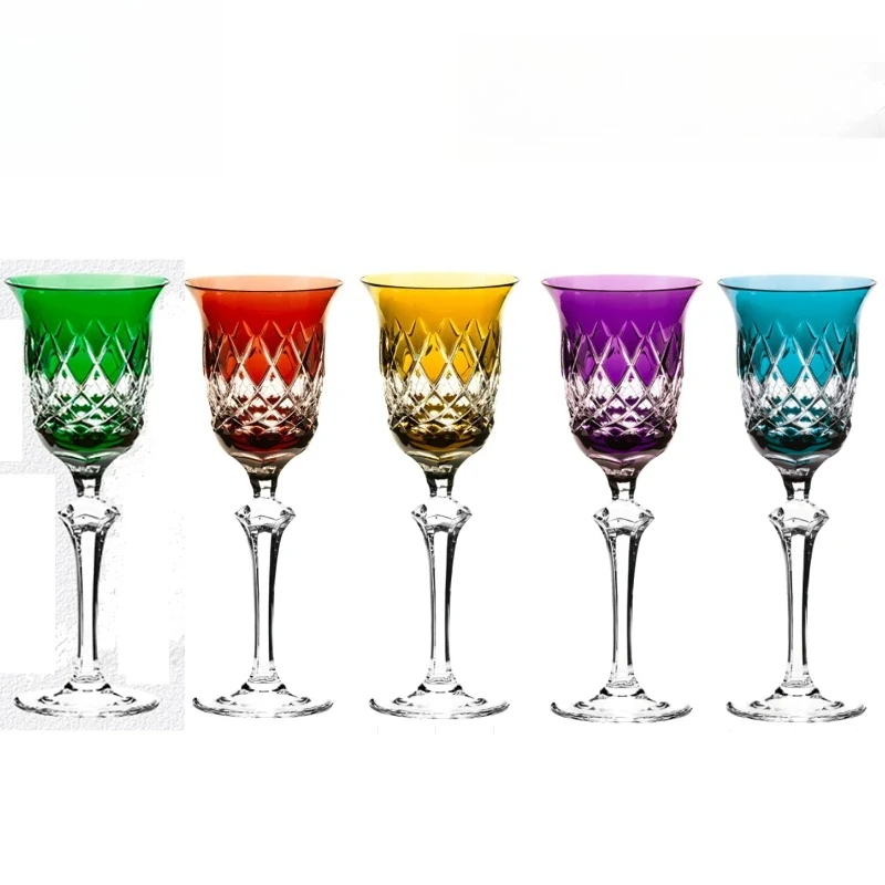 Crystal glass high-value engraving, color matching, light luxury high-foot red wine glass, champagne glass