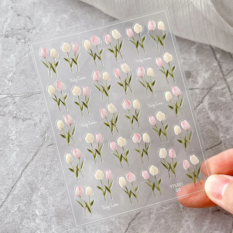 

Tulip Nail Art Sticker Embossed Nail Decals Nail Art Design Self Adhesive Nail Supplies For Women Manicure Decoration Nail Charm