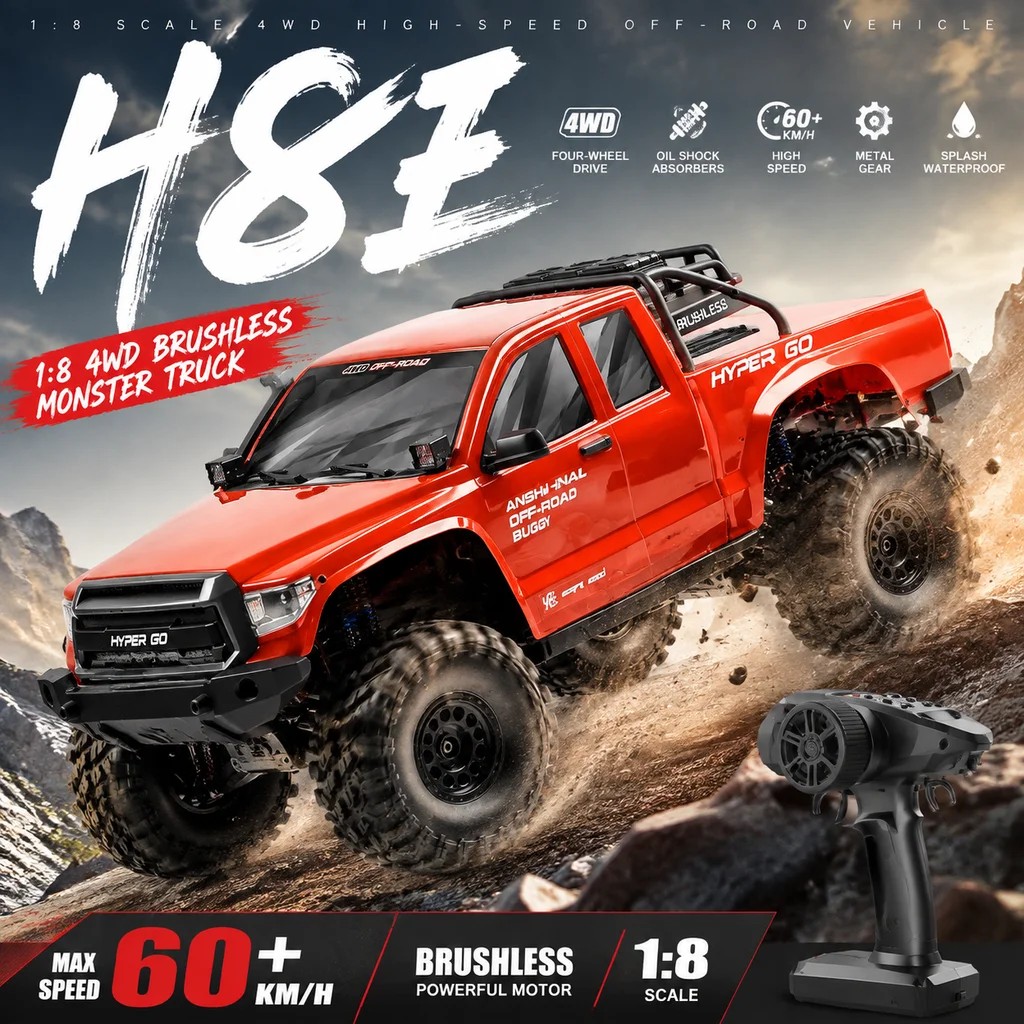 MJX New 1/8 H8E Brushless Electric 4WD RC Car Climbing Off-Road Remote Control Differential Lock Foc Simulation Car Model Toy