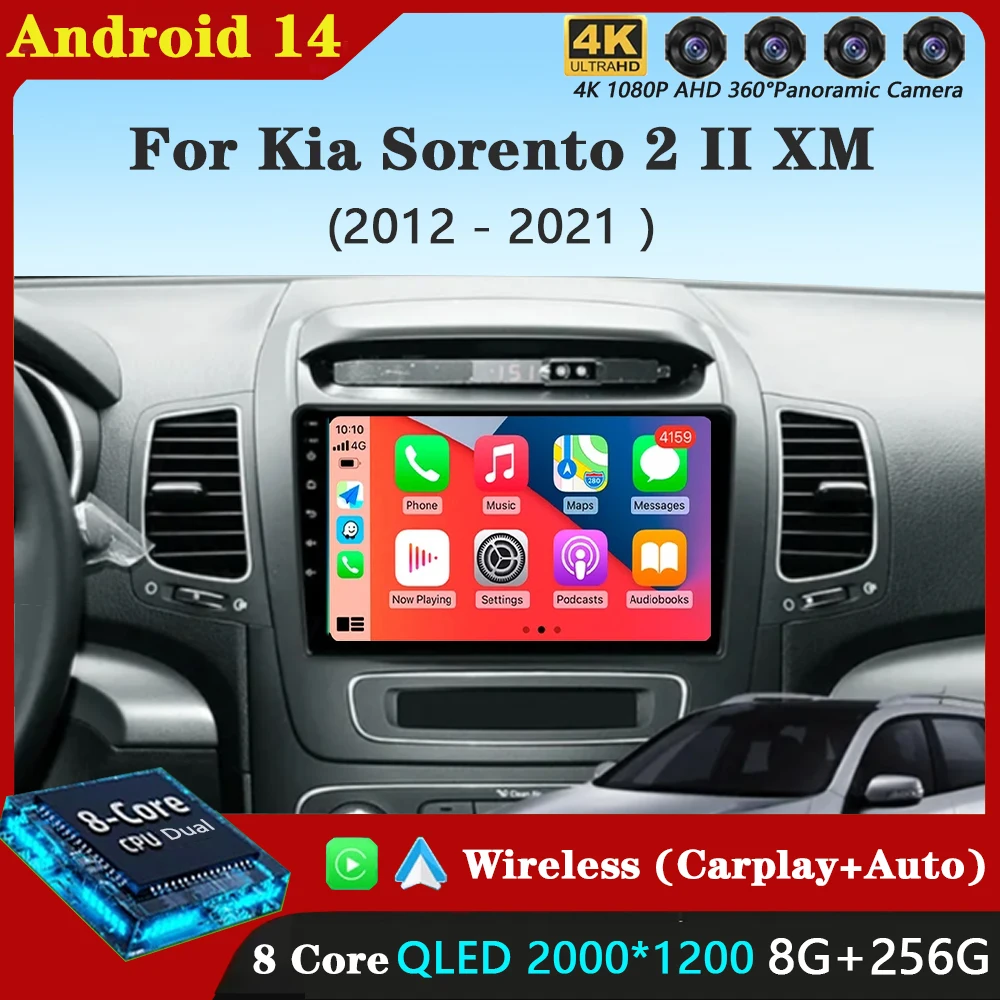 

Carplay Auto For Kia Sorento 2 II XM 2012 - 2021 Android 14 2K QLED Touchscreen Radio Multimedia Video Player Navigation GPS DVD