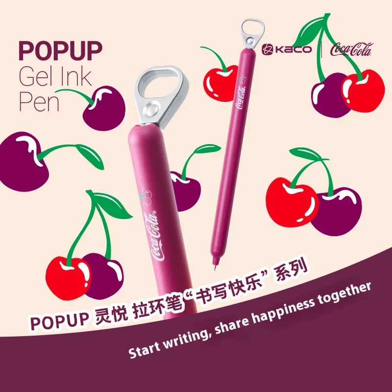 

KACO Coca-Cola Limited Edition Gel Ink Pen Creative Cherry Pull Tab Writing Stationery 0.5mm Decompression Fun Learning Supplies