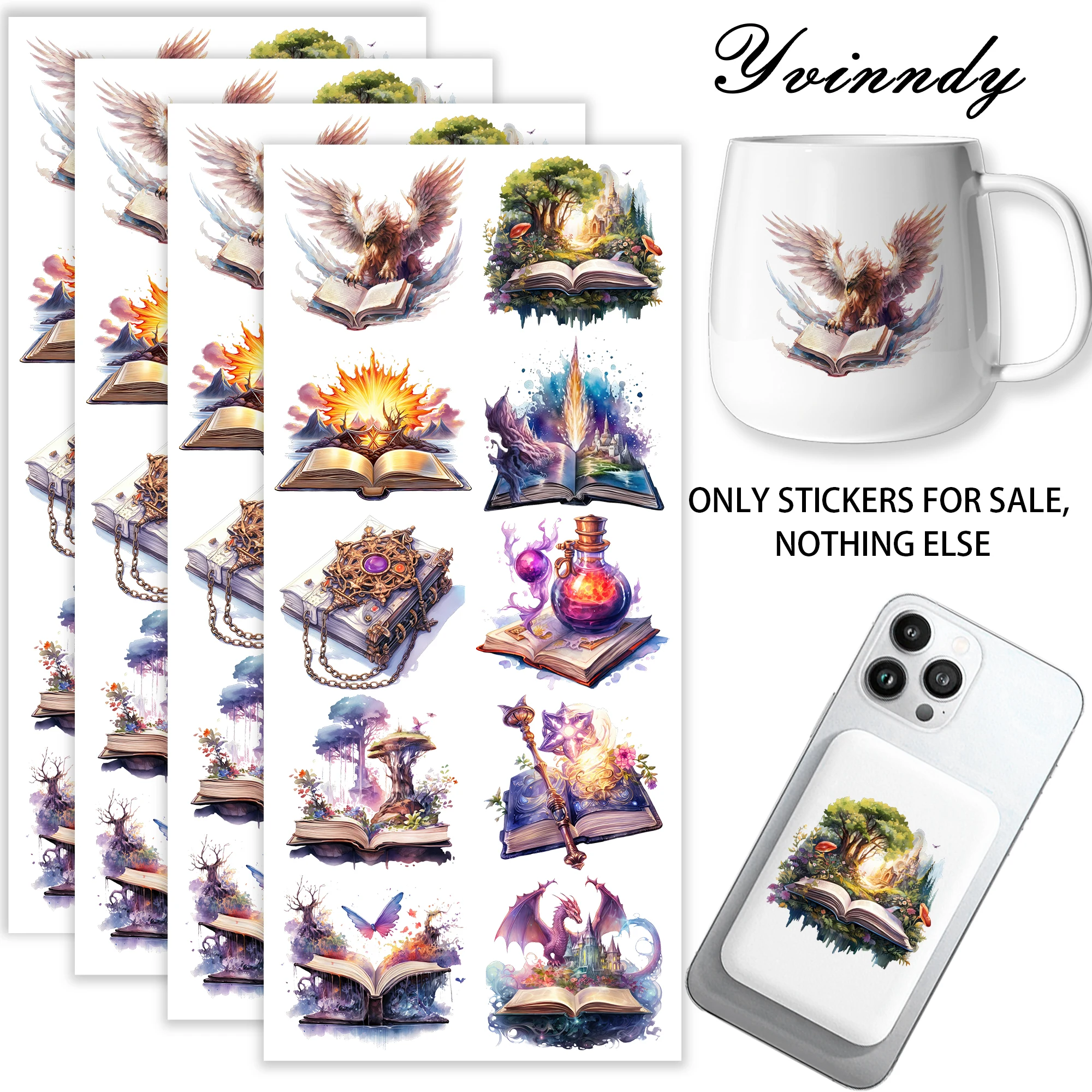 40 Stück/Sets Fantasy Magic Book DIY UV DTF Tassenaufkleber – Hochviskose UV DTF Tassenaufkleber für 16OZ oder Tassen
