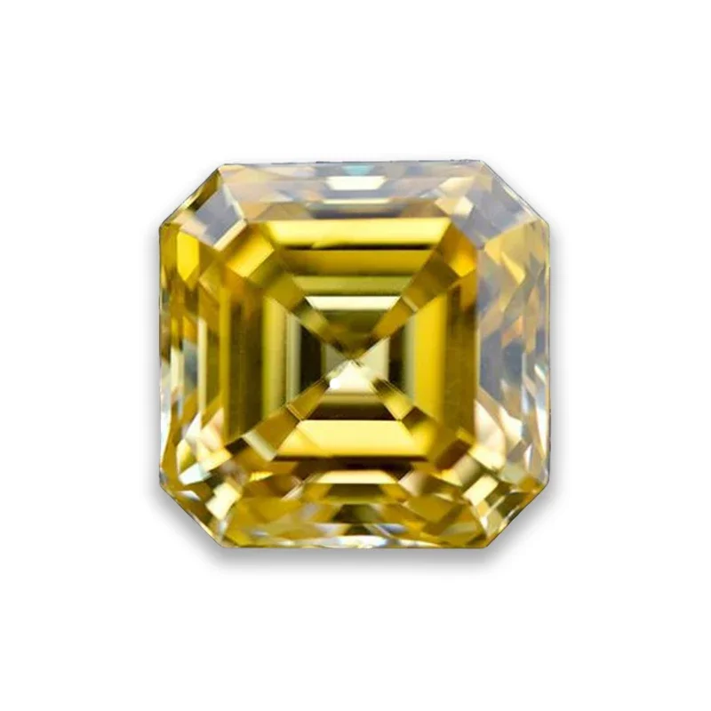 

Moissanite Stone Golden Yellow Color Asscher Cut Lab Grown Moissanite Jewelry Pass Diamond Tester with GRA Certificate