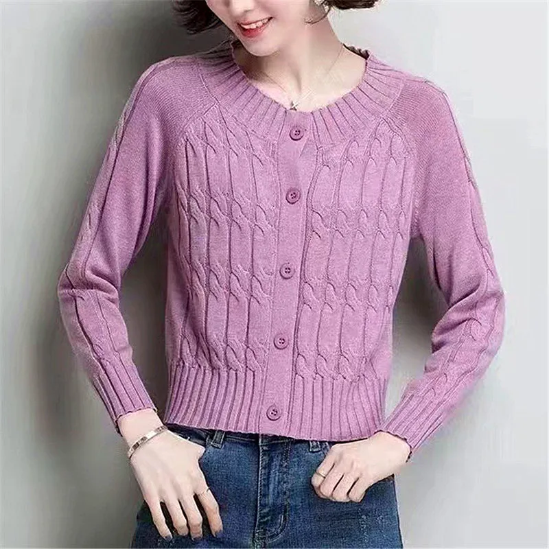 Cardigan de malha curta para mulheres, suéteres vintage, casaco primavera, top outono, malhas femininas, novo