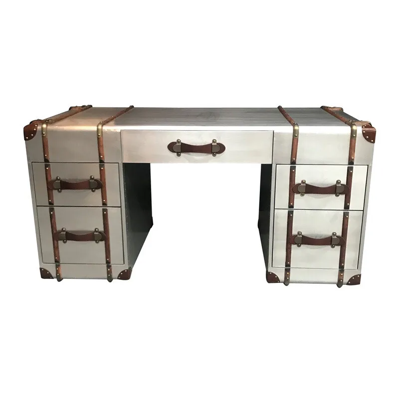 LOFO industrial style vintage-looking storage desk, retro rattan office computer desk, whiskey metal design style