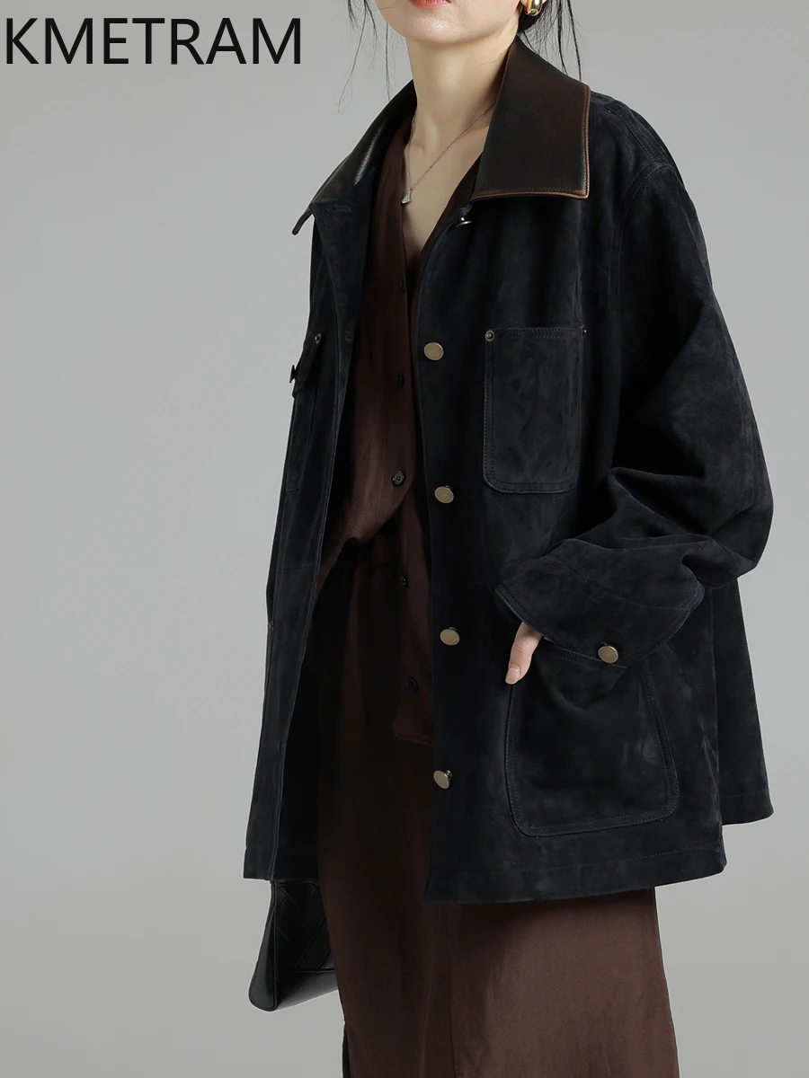 KMETRAM 100% pelle di pecora naturale Nuova tuta sportiva Retro dimagrante giacca di media lunghezza in vera pelle da donna 2025Μрткажаglas