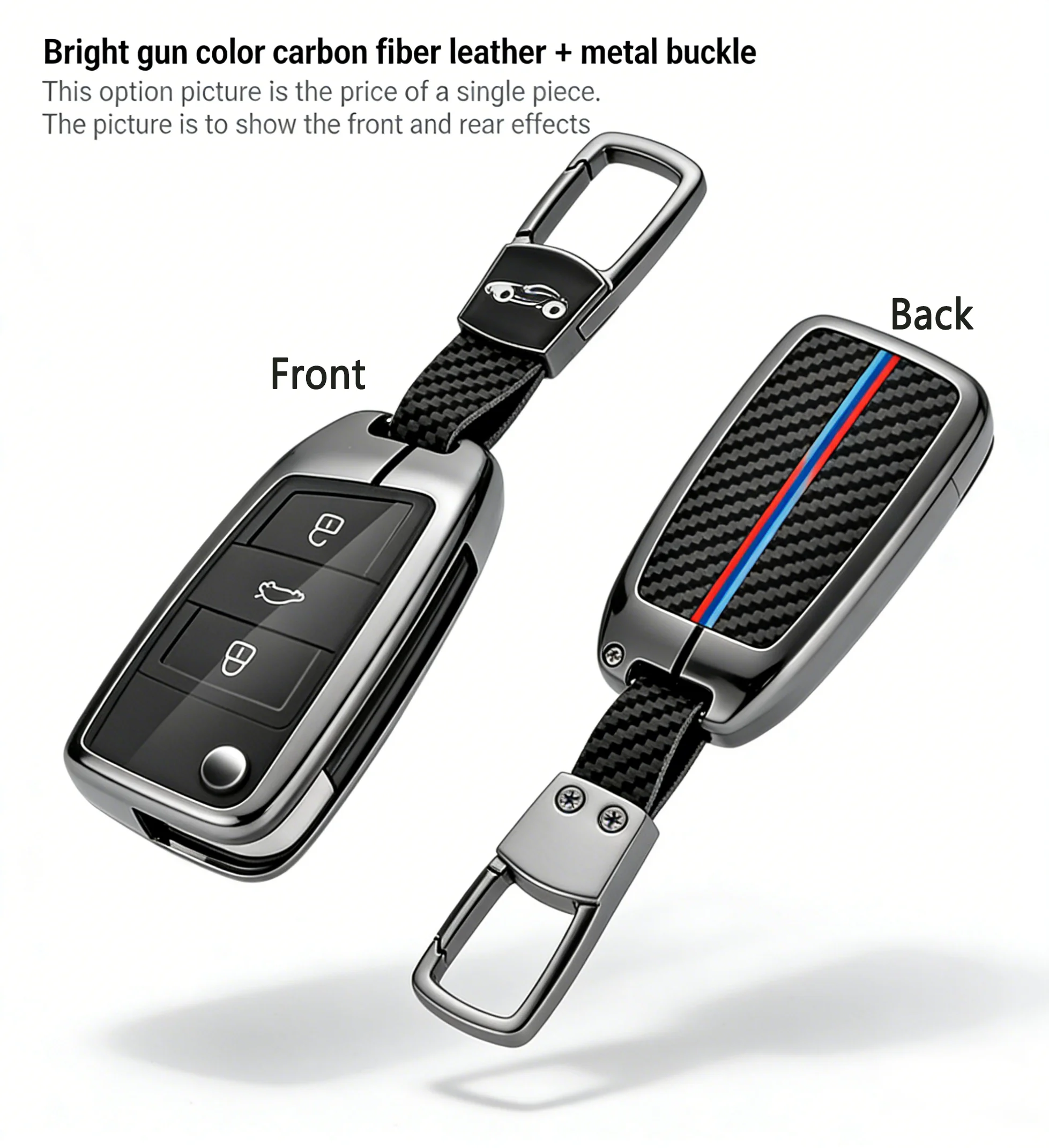 

Чехол для автомобильного ключа из углеродного волокна и кожи для Volkswagen VW Passat 2017-2018 330, 3-кнопочный выкидной защитный чехол для дистанционного ключа с металлическими элементами