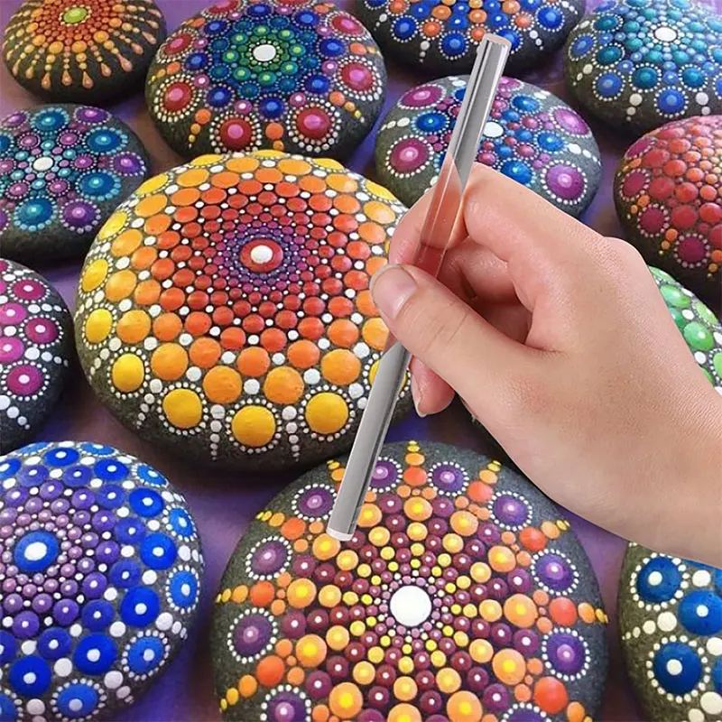 A20F-Mandala Art Dotting Tools 18er-Set inklusive 4 Mandala-Schablonen, 8 Acrylstäben, Farbtablett und 5 doppelseitigen Dotting-Tools