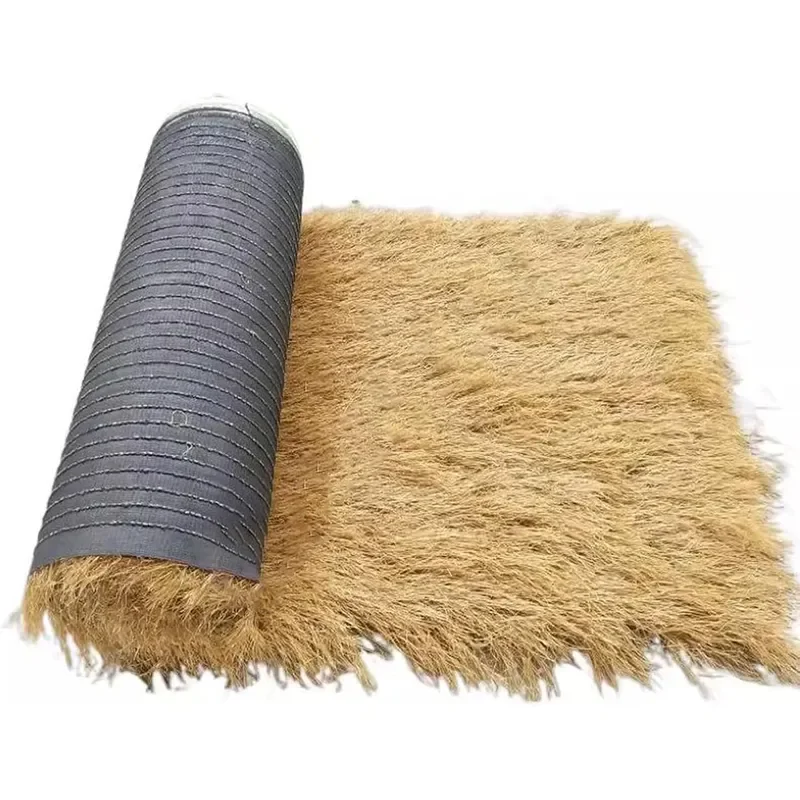 Simulated Thatch Tile with Extended Grass Wire and PP Cloth Mexican Palm Thatch Roofing PE Carpet Type Plastic Synthetic