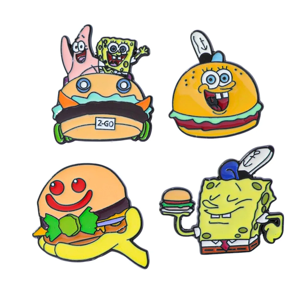 

1 Set Cute Cartoon Creative Personality SpongeBob SquarePants Metal Badge Burger Shaped SpongeBob SquarePants Alloy Brooch