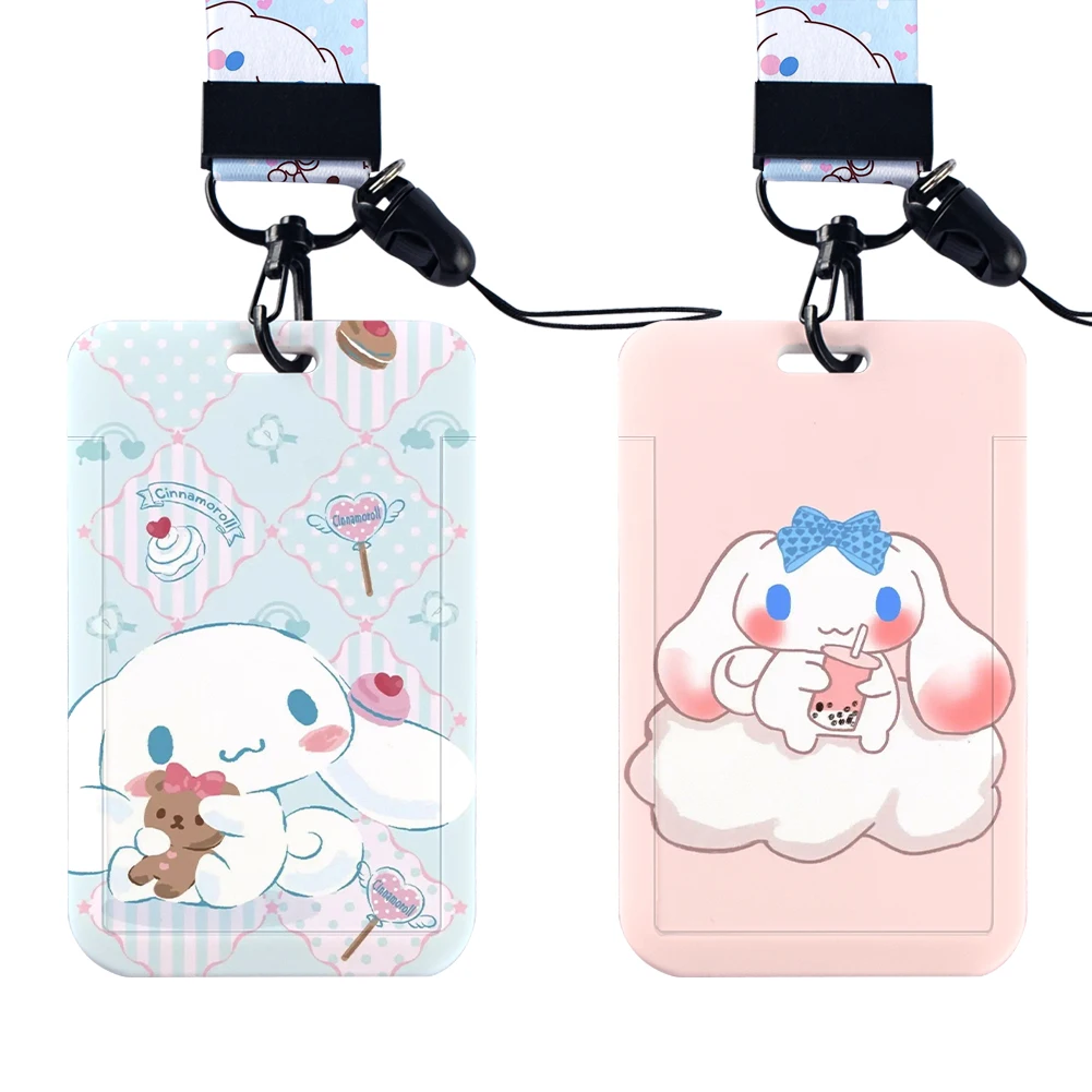 W tali leher kartu lanyard Sanrio Cinnamoroll lanyard tempat lencana ID gantungan kunci gantungan kunci tali gantungan kunci hadiah Aksesori