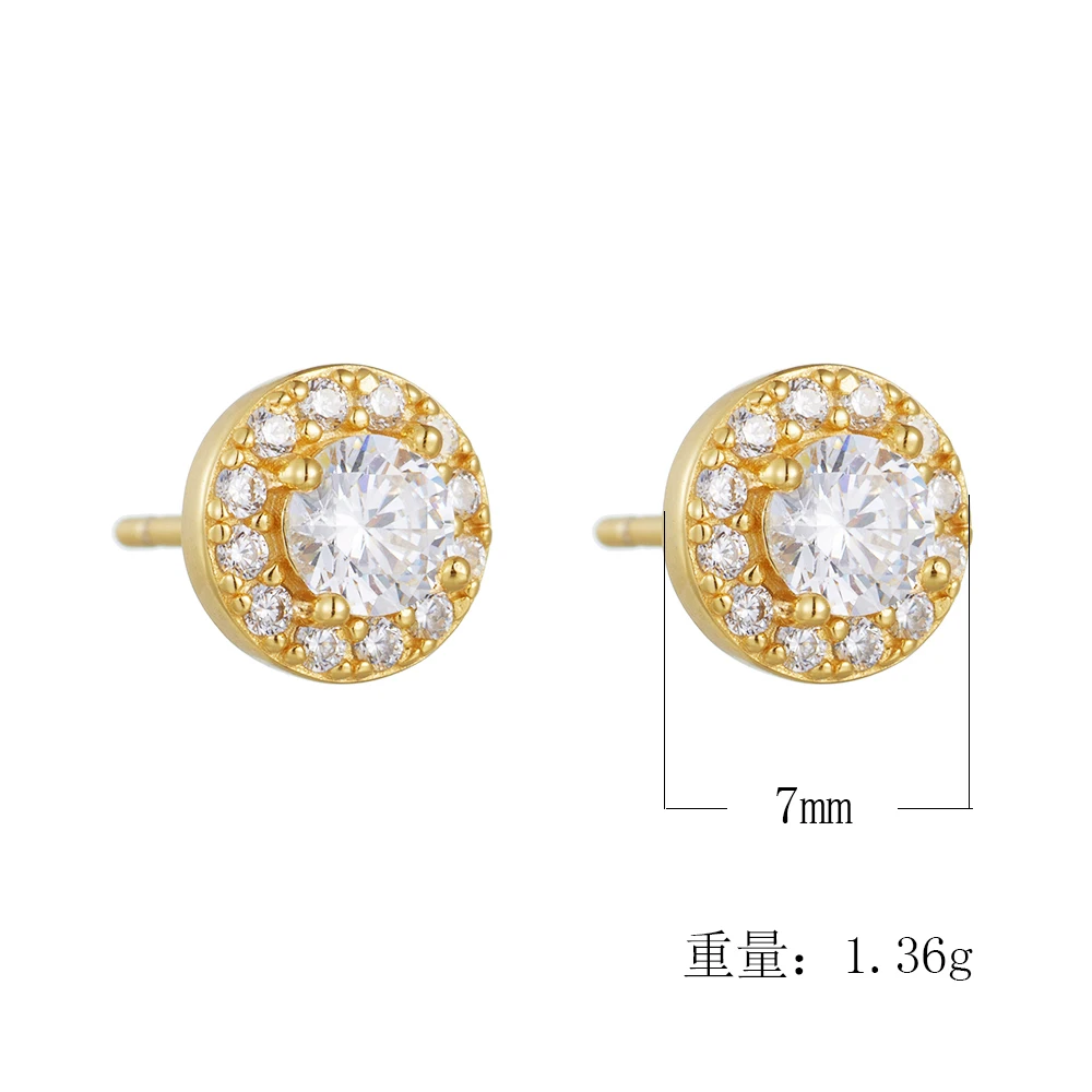 Classic Dauphine Zirconia Halo Single Stone Earrings 925 Sterling Silver 18k Gold Plated Fine Jewelry