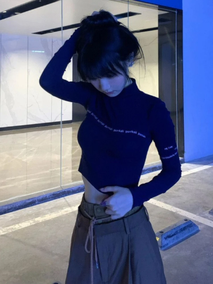 Sweet Cool 2024 Autumn Vintage Harajuku Long Sleeve T Shirt Letter Patchwork Women Fashion Y2k Aesthetic Slim Bodycon Crop Tops