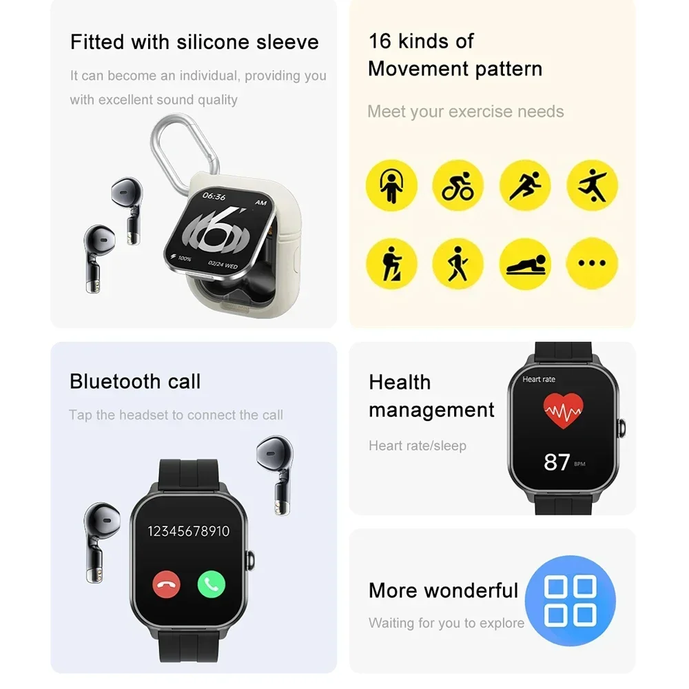 Смарт-часы 2-в-1 2025 с наушниками Мужские 2-дюймовые NFC Make Call Multi Sport Упражнения для смартфонов Iphone Android