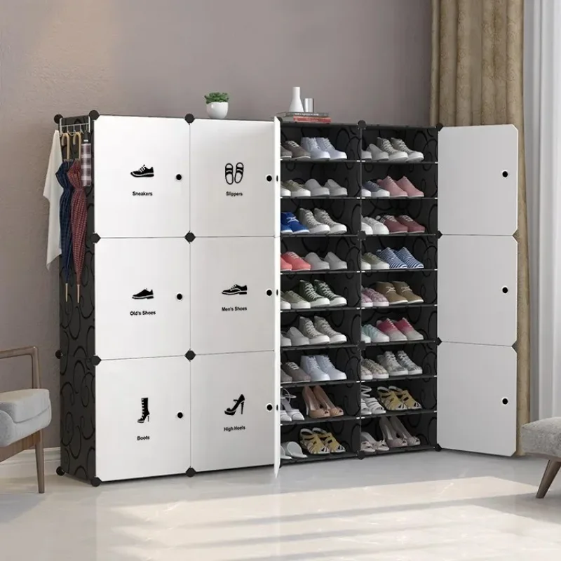 Shoe Rack Organizer Storage Cabinet with Doors for Closet Stackable 72 Pair Plastic Shoe Shelves