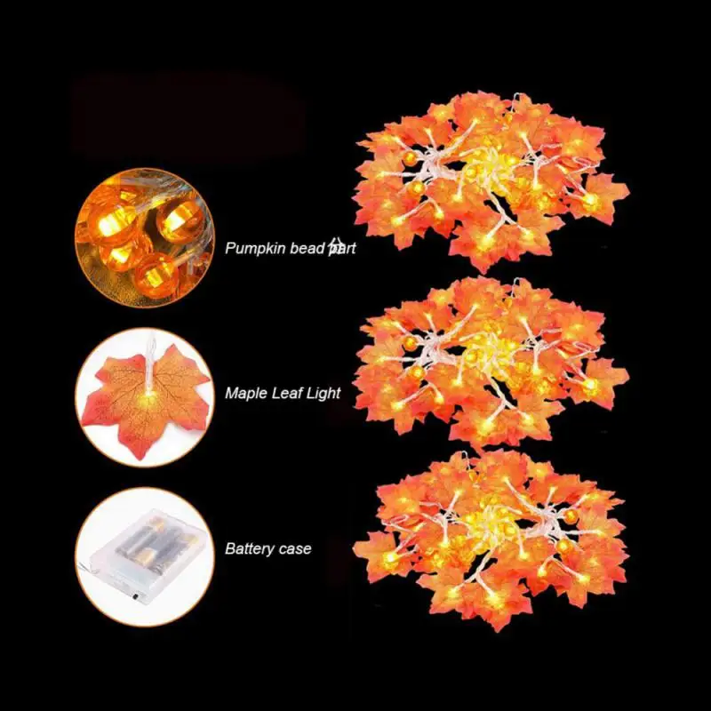 Artificial Autumn Maple Leaves Pumpkin Garland LED Fairy String Light Christmas Thanksgiving Decoration DIY Halloween Party Home