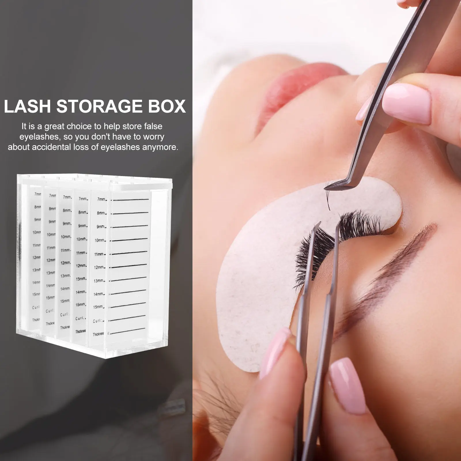 

Прозрачный органайзер для накладных ресниц с выдвижной дверцей и съемными перегородками для хранения искусственных ресниц премиум-класса