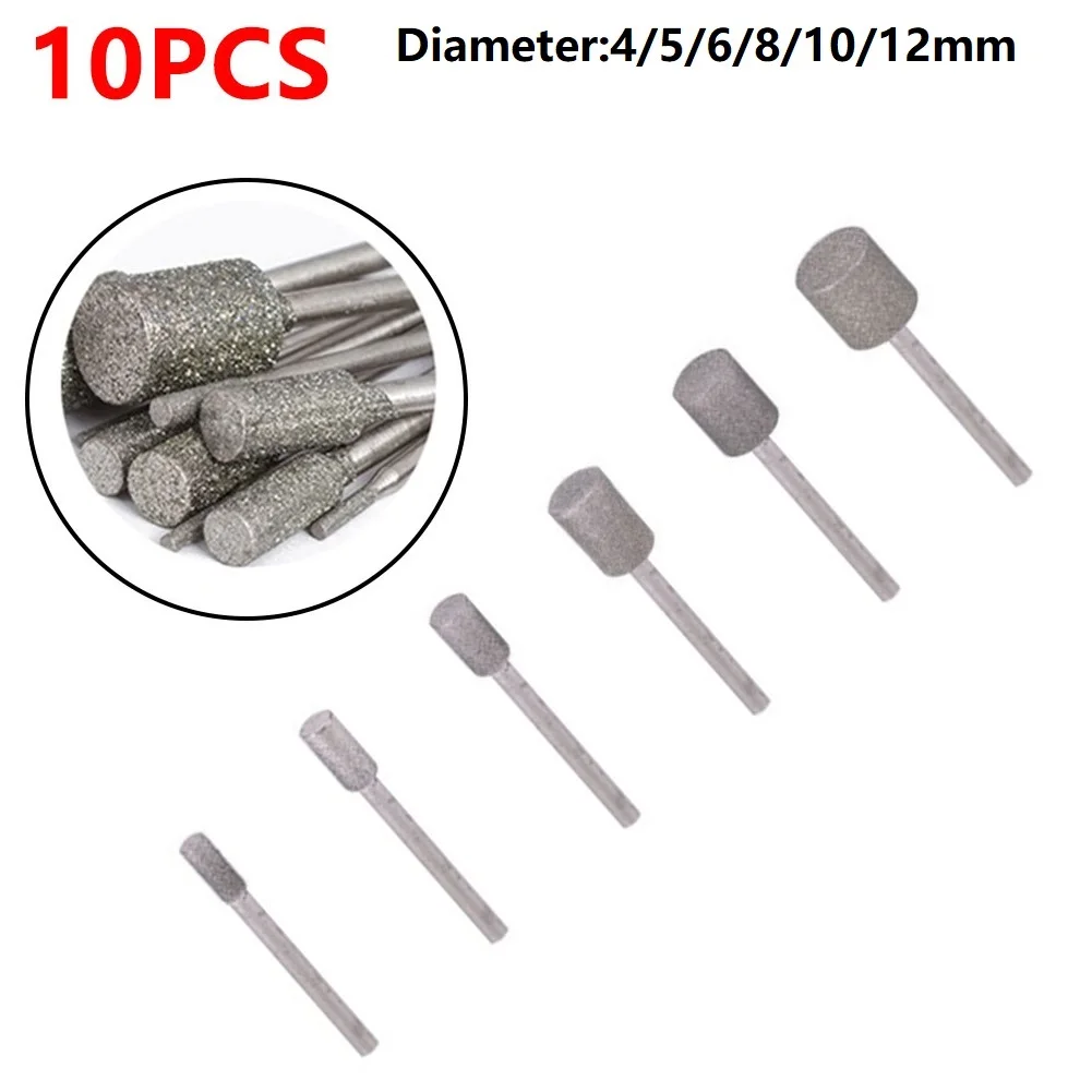 10PCS Cilindro Diamante Rettifica Testa Burr Punta da trapano Set Per Intagliare Incisione Foratura 4-12mm Potenza Lucidatura Utensili Rotanti