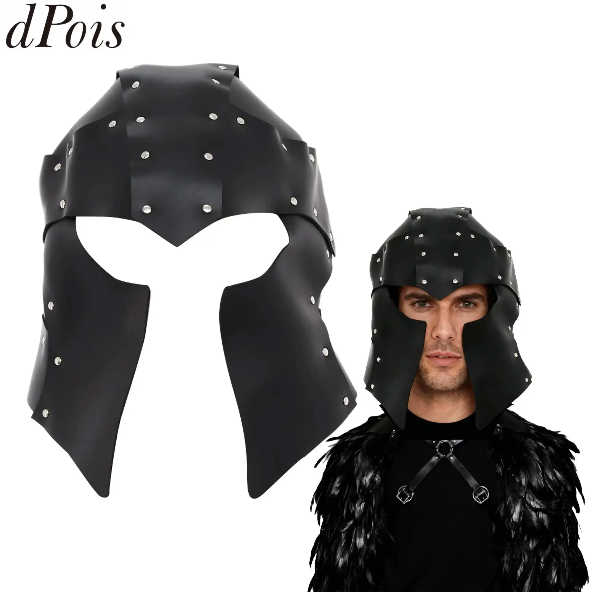 Steampunk Roman Gladiator Shoulder Armor Leather Helmet Feather Strap Shawls Men Halloween Viking Knight Samurai Cosplay Costume