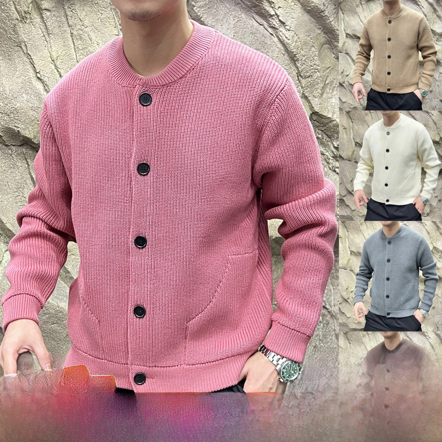 

Handmade Knitted Sweater Cardigan Thi Needlework ex Autumn Winter Warm Casual Sle Polyester Fiber Long Sve round Ne