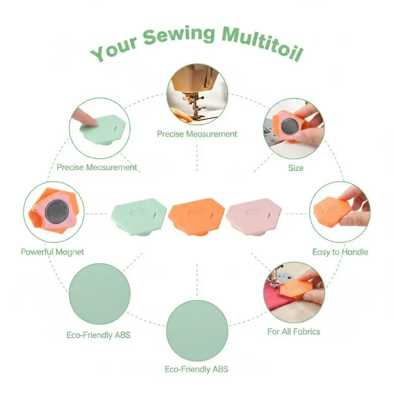 Universal Multifunctional Magnetic Sewing Seam Guide Polygonal Hemmer Ruler Anti-Slip for Household Sewing Machine Accessories