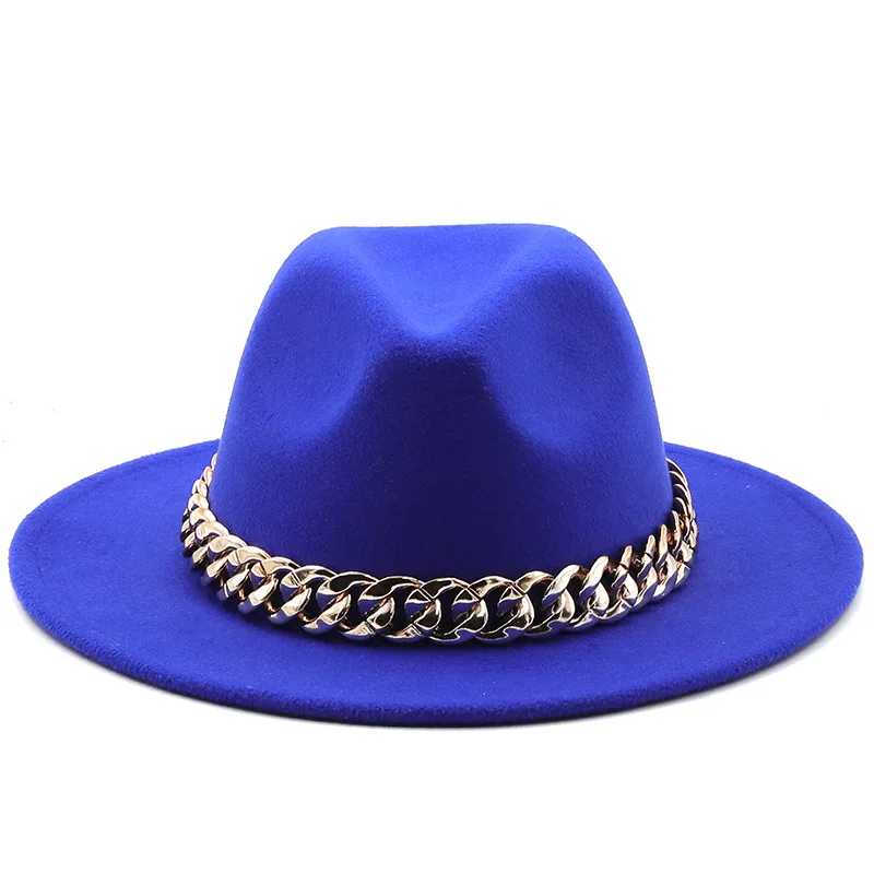 women fedoras golden chain fedora hat women men wide brim solid color jazz top hat autumn winter new Panama hat gentleman hat