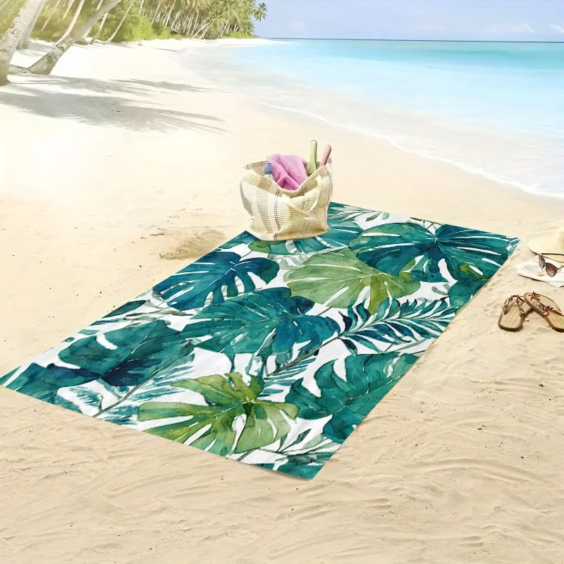 Tropical Leaf Print Beach Towel Oversize Resort Bathing Towel Summer Jungle Vacation Decor 80x160cm Exotism