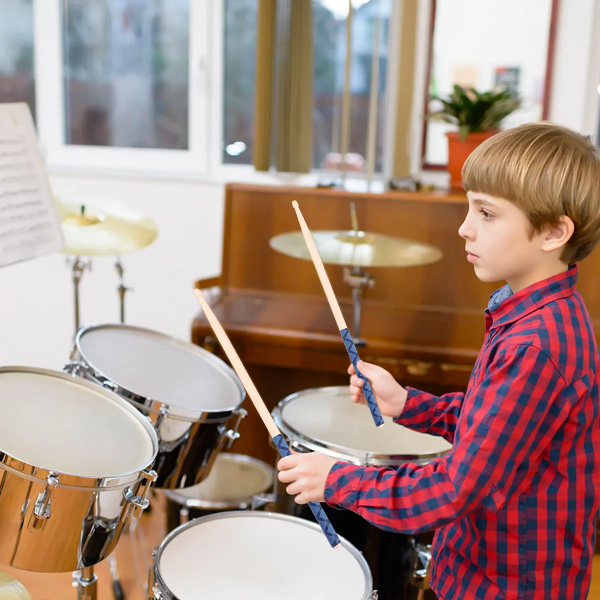 

Maple Wood Drumsticks Professional Percussion Instrument Parts Non Slip Suitable All Styles Practice Concerts Beginner