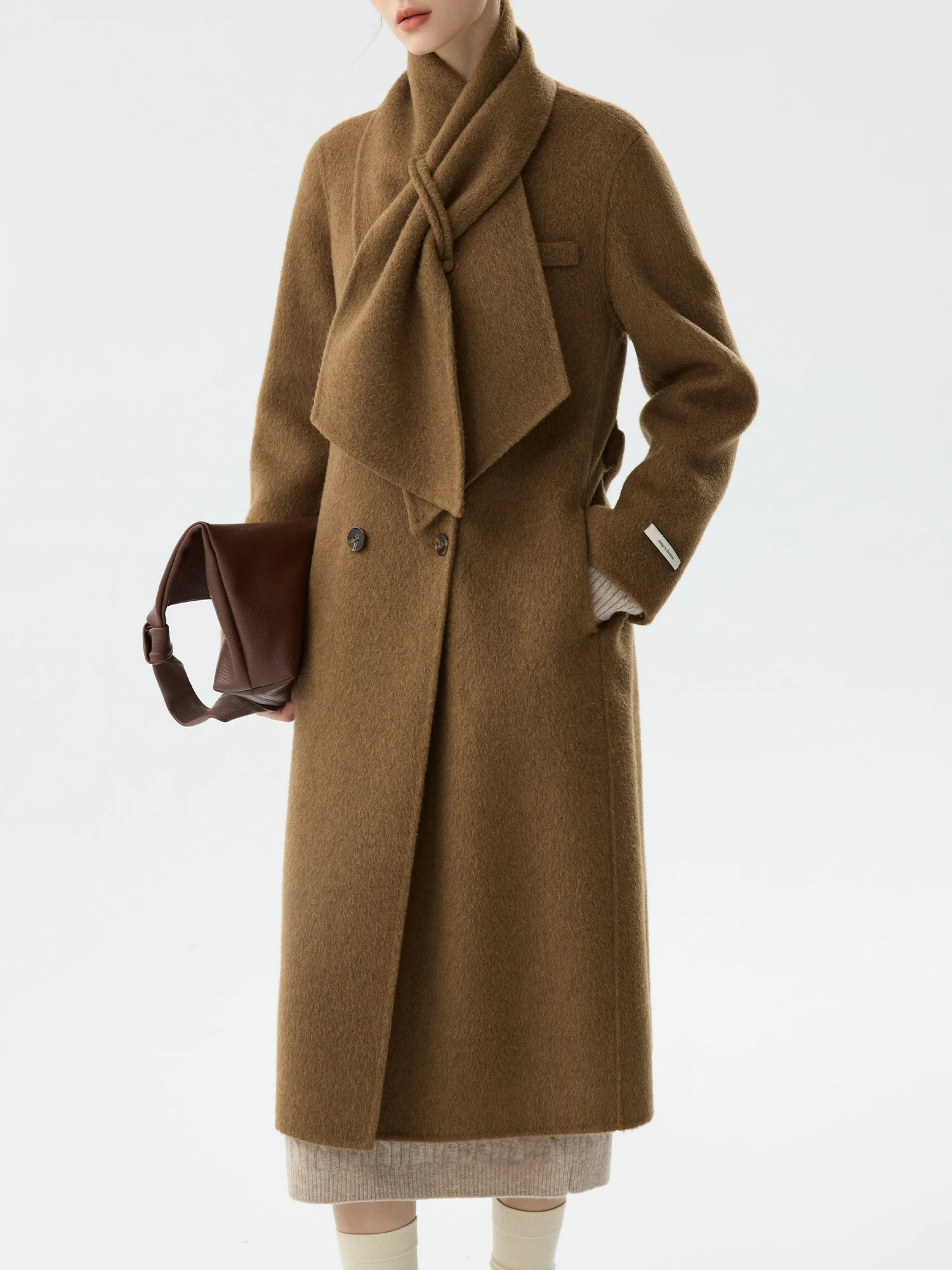 

FSLE Office Lady Double Sided Wool Coat Women's Autumn Winter 2024 New High-end Woolen Coat Casual Loose Coats 24FS14435