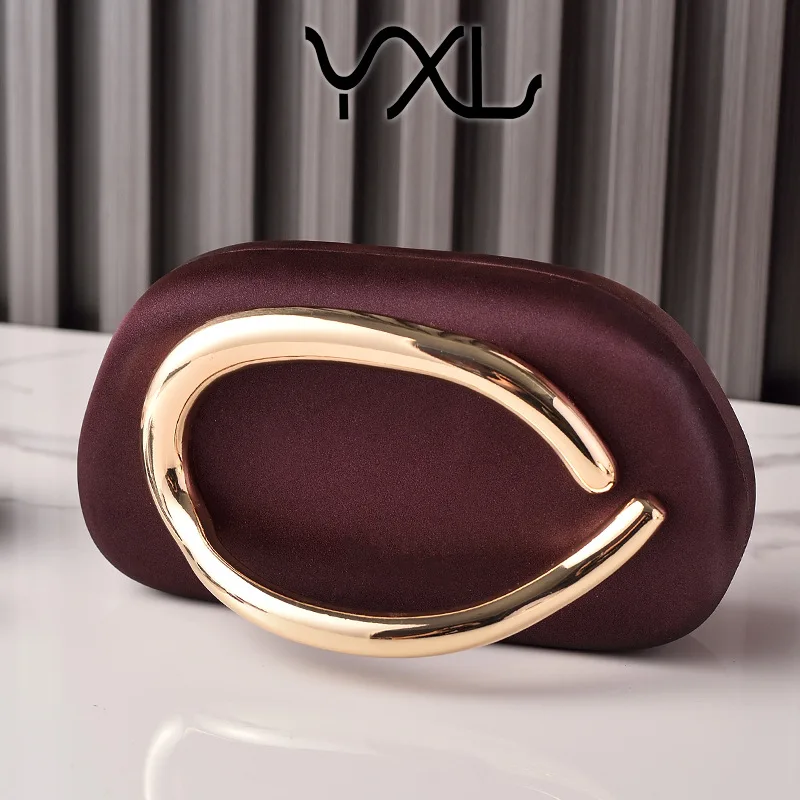 

Round box evening party bag - Retro PU golden handle handbag - European style fashionable clutch bag