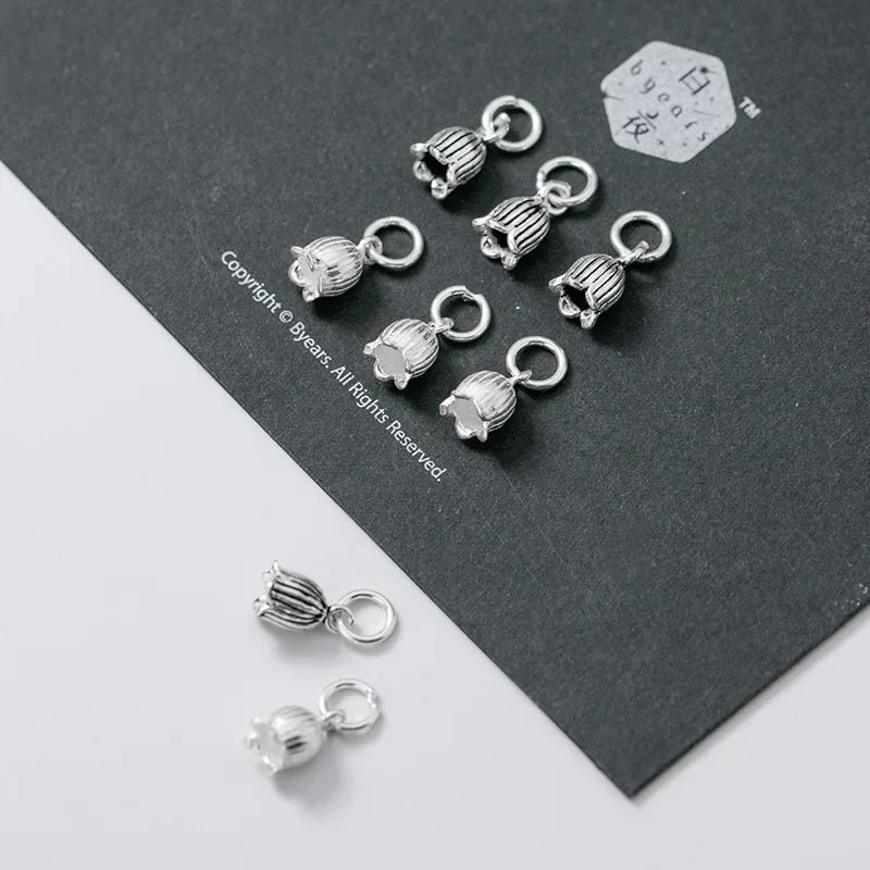 TrustDavis Real 925 Sterling Thai Silver Fashion Tulip Flower Charm Pendant Handmade DIY Accessories Jewelry Wholesale  DZ451