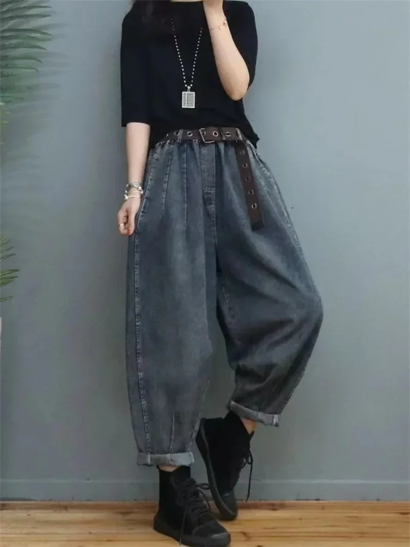 

Осень/зима 2021, минималистичные джинсы с девятью точками, женские винтажные брюки с редисом, свободные брюки с высокой талией в стиле вестерн Harlan Dad JJ37