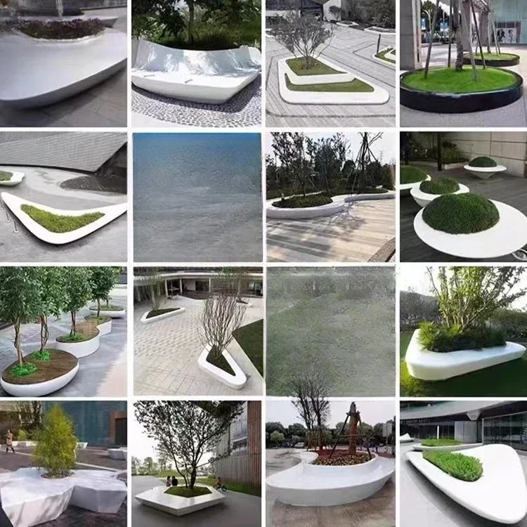 FRP Outdoor White Tree Pool Special-shaped Planting Pool Park Flower Bed Flower Pool Garden Landscape Meichen Planting Box