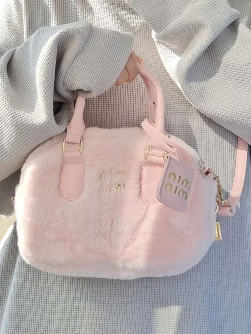 

Sweet Handbags for Women 2023 Pink Messenger Bag Trendyol Cute Lady Casual Furry Kawaii Japanese Cotton Shoulder Bag